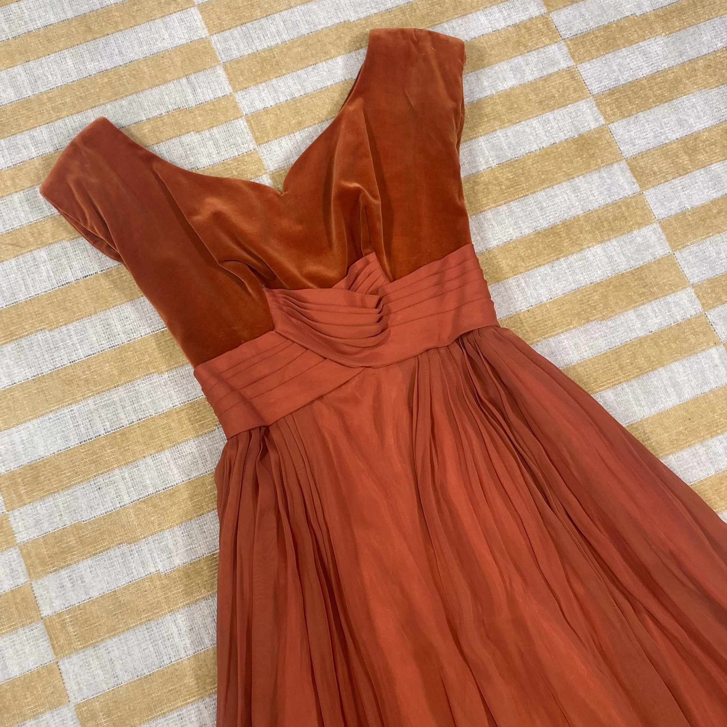 Burnt Orange Velvet Sweetheart Dress | Dead Center Vintage