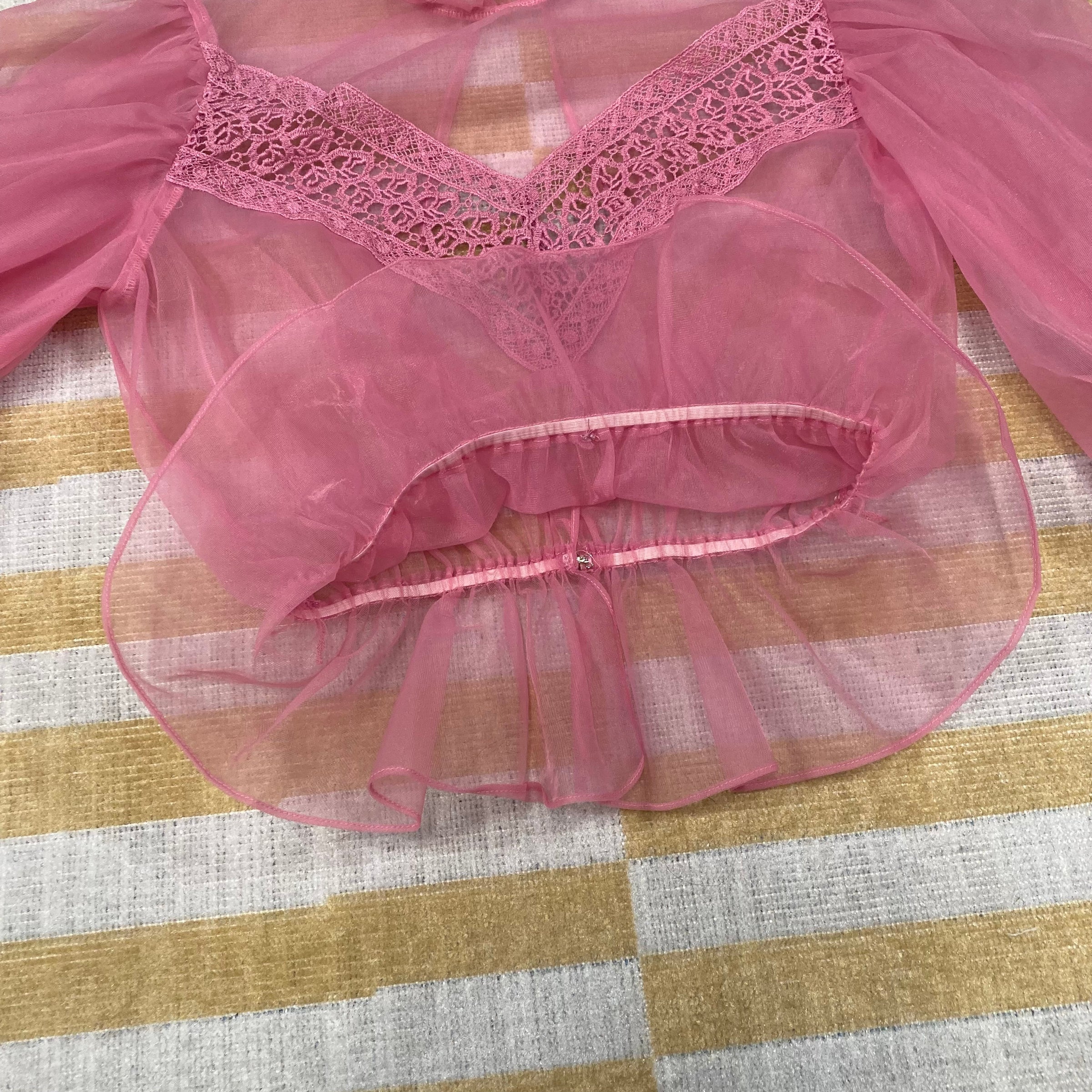 Sheer Pink Puffy Sleeve Blouse | Dead Center Vintage