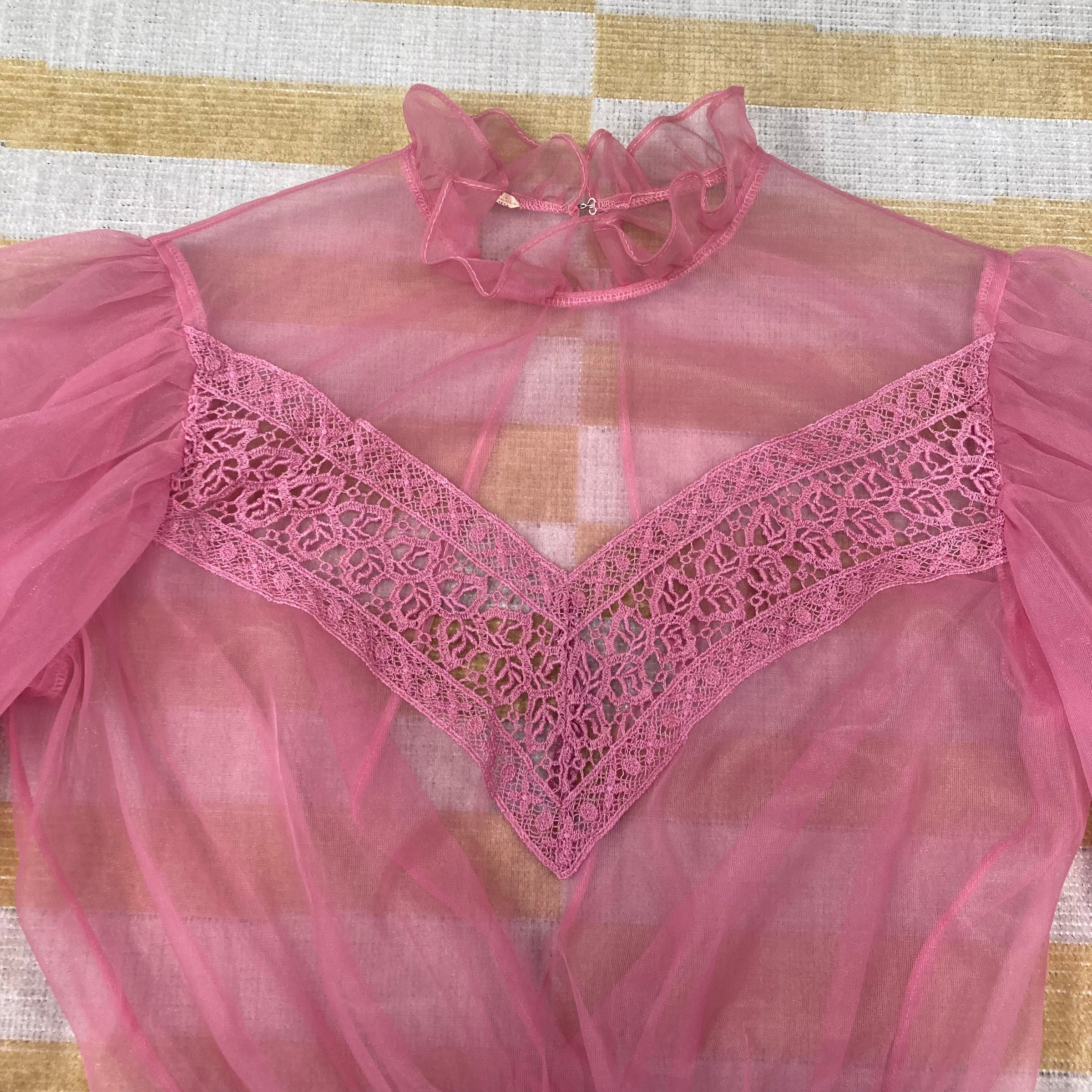 Sheer Pink Puffy Sleeve Blouse | Dead Center Vintage