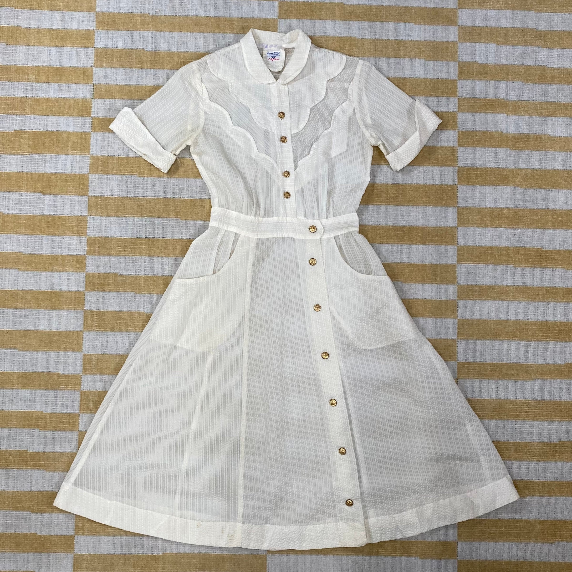 White Swan Sheer Uniform Dress | Dead Center Vintage White Swan Sheer Uniform Dress | Dead Center Vintage